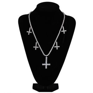 Hip hop 5 cross pendant tennis chain necklace for men jewelry iced out cubic zircon tennis chain necklace jewelry bling bling