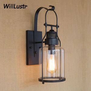 Clear Glass Shade Wall Sconce Lamp American Country Bar Cafe Restaurant Hotel Loft Hem Dinning Room Bedside Bedroom Vintage Iron Light