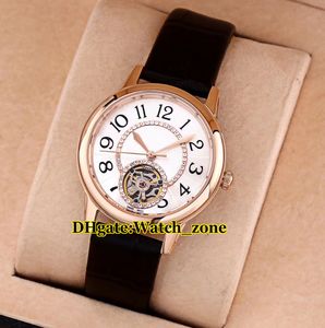 Nowy Rendez 33mm 3412402 White Conch Dial Automatic Tourbillon Wam Gold Watch Rose Gold Case Skórzany Pasek Moda Lady Zegarki
