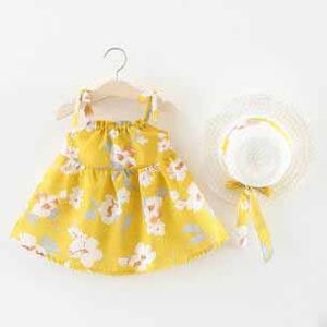 여름 새로운 작은 여자 비치 스커트 아기 옷 어린이 꽃 스커트 모자와 여성 아기 스트랩 드레스