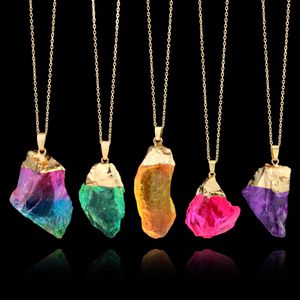 Luxury Quartz Natural Stone necklaces Irregular Crystal Druzy Healing gemstone pendant Gold chain necklace For women s Jewelry