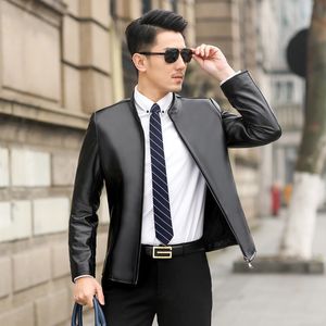 Jaqueta de pele de carneiro real Slim Fit gola masculina jaqueta estilo de negócios primavera e outono moda macia e confortável