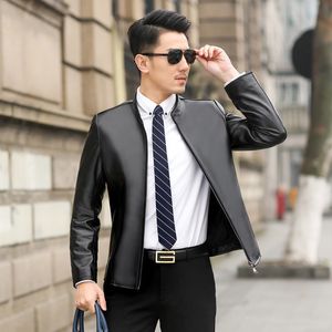 Giacca in vera pelle di pecora Giacca da uomo slim fit con colletto alla coreana Stile business moda primaverile e autunnale Morbida e confortevole