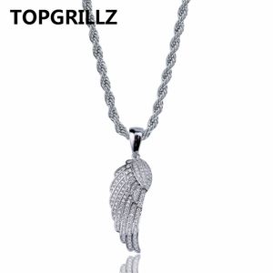 Topgrillz hiphop ängel vingar hängsmycke halsband koppar guld / silver färg pläterad iced ut micro asfalterad cz kvinnor smycken tre kedjor