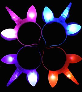 Nowość Oświetlenie Glow Led Unicorn Headband Shinning Hairband Party Rave Zabawki Luminous Flashing Hairpin Do Halloween Xmas Urodziny Cheer Up Head Bands Favor