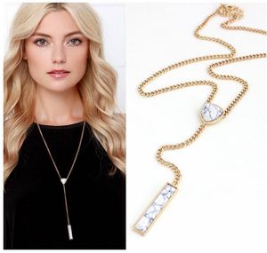Moda Pedra Natural Branco Turquesa Colar De Metal De Ouro de Cadeia Longa Camisola Declaração Colar para as mulheres de jóias