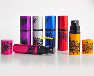 10st / lot Luxury Print Flower Style 10ml Refillerbar Aluminium Parfymflaska Tom Spray Atomizer Parfumflaska för resor