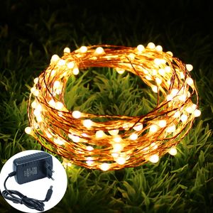 10m 20m 30m 40m 50m 50m Festa LED String Light Rame Wire Filo Starry Rope Impermeabile Flessibile Fata Luci Party Garde + Adattatore di alimentazione 12V
