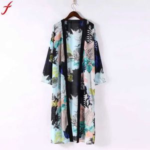 Kadınlar boho çiçek baskılı uzun bluz gevşek şal kimono haldigan boho plaj örtü gömlek dış giyim blusa mujer feminino#4