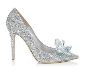 2021 European Sexy Women Shoes High Heels Bra med spetsiga pumpar Cinderella Crystal Luxury US Storlek: 4-9