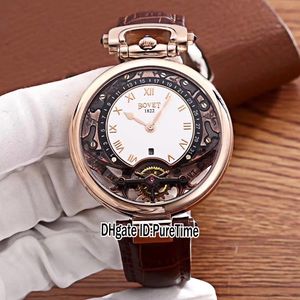 Ny Bovet Amadeo Fleurier Grand Complications Virtuoso Rose Gold Skelett White Dial Mens Watch Brown Leather Strap Sport Klockor A04B2