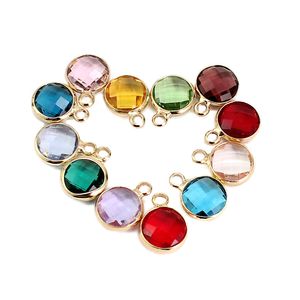 Nya trendiga 12 färger Crystal Birthstone 8.6mm Round Gold Pendant Halsband 100PCS Partihandel (inga kedjor)