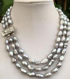 3 file LIVRAISON GRATUITE belle 9-10 MM Gris Perle Baroque Collier