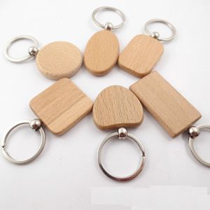 Porte-clés lanières 6 designs porte-clés en bois blanc Rectangle coeur rond bricolage sculpture porte-clés bois porte-clés étiquettes cadeaux