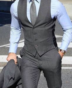 Ślub Tuxedos Herringbone Tweed Gray Tweed Suit Mens Set Slim Fit Custom Wedding Garnitury dla mężczyzn Kurtka Spodnie 3 szt. Blazer Tuxedo