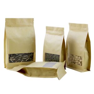 Brown Stand up Paper Window Packaging Bag Snack Cookie Tea Packaging Frosted Window Bag Gift Bags Pouches LZ0813