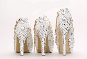 2018 Sapatos De Casamento De Cristal De Luxo Rodada Toe Rhinestone Pérola Sapatos De Noiva De Salto Alto Ecru Vestido Branco Sapato