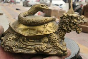 Folk China Fengshui Latão dragão da tartaruga da Serpente Xuanwu Estátua besta Deus