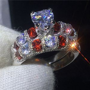 Vintage Heart Shape Ring 925 Sterling Silver 5A CZ Stone Engagement Bröllop Band Ringar Set för Women Bridal Sets Smycken