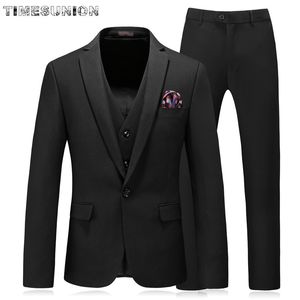 Marcas de luxo Homens Roupas 2018 Ternos de Casamento Preto para Homens Conjunto de 3 peças Moda Broche Mens Destacável Ternos com Calças