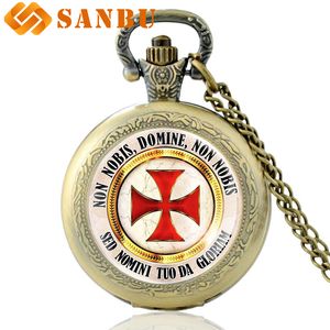 Vintage Black Cross Quartz Pocket Watch Classic Men Knight Templar Necklace Jewelry