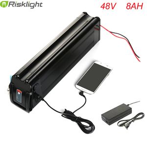 Descarga de fundo 48 volts 750 w bafang bicicleta elétrica bateria 48 v 8ah bateria de iões de lítio pacote de prata akku peixe com porta USB