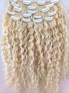 Nowy klips w przedłużanie włosów Blondynka 613 Brazylijska ludzka dziewica Remy Curly Hair Weft Soft Double Drawn