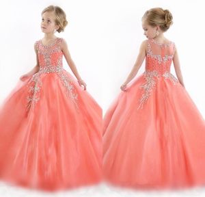 Elegante Jóia Pescoço Flor Meninas Vestidos Apliques Oi Low A Linha Primeira Comunhão Vestidos Custom Made Hot Sale Meninas Pageant Vestido