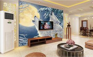 papel de parede Custom photo wallpaper mural 3d luxury White wolf TV backdrop wallpaper for walls 3 d