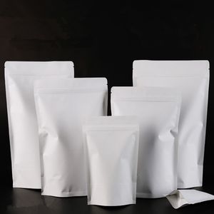 9x14cm White Stand Kraft Paper Aluminum Foil Laminating Zip Lock Food Packaging Bag Heat Sealing Package Baking Candy Tea Reclosable Pouch