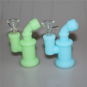 Glow in the dark Silicone Bong hookah Silicone Oil Rig Multi color Mini Bubbler Bongs with Glass Bowl DHL