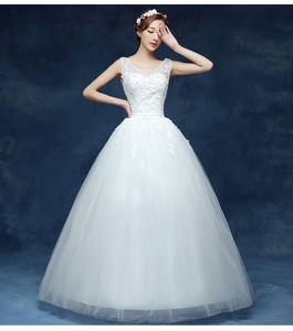 Billig 2018 ny vestido de noiva v-nacke ärmlös stil sequined dekoration bröllopsklänning skräddarsydda vit spets upp