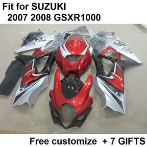 Kit carena vendita calda per Suzuki GSXR1000 07 08 set carene nere argento rosso GSXR1000 2007 2008 TT89