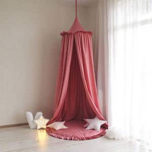 Lace Mosquito Net Princess Style Round Hung Dome Bed Canopy Bomull Linen Myggnät Gardin för barn Tjej Rumsdekoration