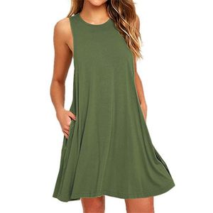 2018 Abito estivo Donna Plus Szie Abito senza maniche Stile Boho Abito corto da spiaggia Vestito estivo Abiti casual a trapezio Vestidos