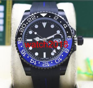 Najwyższej jakości Luksusowy Zegarek II 116710 40mm Ceramiczny Bezel Włókna Batman Czarny Blue Guma Bransoletka Automatyczne Zegarki Mężczyźni Luminous