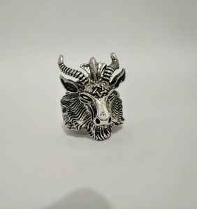 Retro Sheep Goat Horn Head Finger Ring Satan Worship Baphomet Aries Zodiac Wicca Star For Men Boy Gift Punk Biker Animal Jewelry