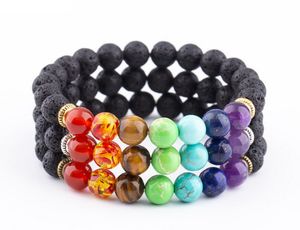 Bracciali con fili di perline di roccia lavica Nuovi gioielli con ciondoli in pietra naturale Punk 7 polsini con pietre colorate Braccialetti con turchese