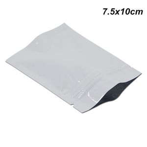 7.5x10cm 100pcs Lote Branco Zipper Mylar Auto selável folha de embalagem Sacos para Snack Café Bombom Resealable folha de alumínio Food sacos de embalagem