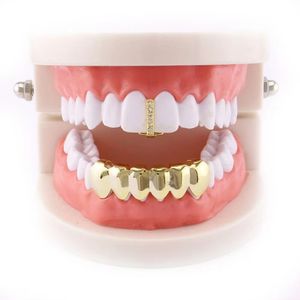 hip hop grillz real gold plated dental grills rapper body jewelry Halloween party toy diamond single nupper tooth smooth lower teeth