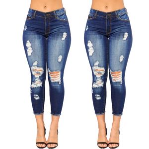 Frauen Loch Skinny Bleistift Denim Jeans Stretch Slim Fitness Hosen Hosen Größe 2018