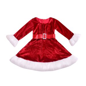 Neonate Natale Abito in velluto oro bambini Cintura con fiocco natalizio abiti da principessa Primavera Autunno Boutique di moda Abbigliamento per bambini C5439