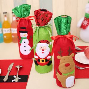 Christmas Decoration Santa Claus elk red Wine Bottle Cover Gift Reindeer Snowflake Elf Bottle Hold Bag Case Snowman Xmas