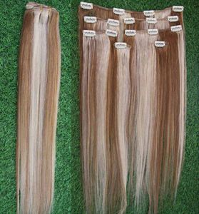 Clip in Human Hair Extensions P8 / 613 Prosty klips w Peruwiańskich przedłużeniach włosów 7 SZTUK 100G Virgin Grube Clip w przedłużaniu włosów