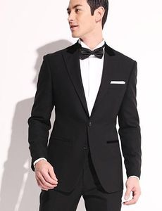 Högkvalitativ två knappar Svart brudgum Tuxedos Groomsmen Peak Lapel Bästa Man Blazer Mens Bröllopsdukar (Jacka + Byxor + Tie) H: 733