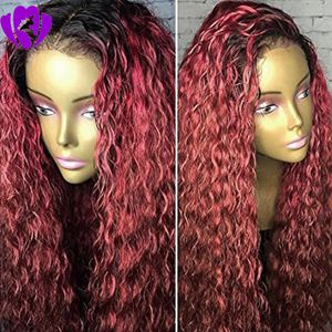 parte livre sintético vermelho da parte dianteira do laço Perucas longo solto Curly Ombre Wigs cabelo vermelho peruca com bebê cabelo calor resistente