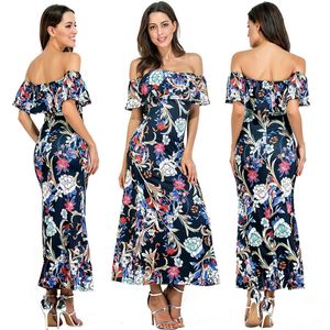 2018 moda elbiseler fırfır Yaz Sundress UZUN robe vintage Kat Uzunluk çiçek baskılı Plaj elbise zarif maxi boho vestidos Boy