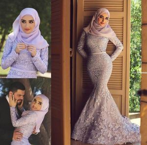 Vestidos Longos Hijab venda por atacado-2019 Muçulmano Árabe Mangas Compridas Vestidos de Noite Sereia Gola Alta Eelegant Ocasião Especial Vestido Vestidos de Baile Islâmico Com Hijab