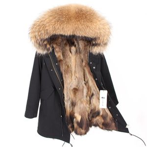 Cappotto di pelliccia reale Giacca invernale da uomo Cappotti di pelliccia di procione naturale Giacche lunghe calde con cappuccio Plus Size 7xl Parka maschile