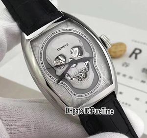 New Croco Collections Skull Skeleton Silver Tattoo Dial Automatic Mens Watch Black Leather Strap Sports Watches Cheap Puretime B118